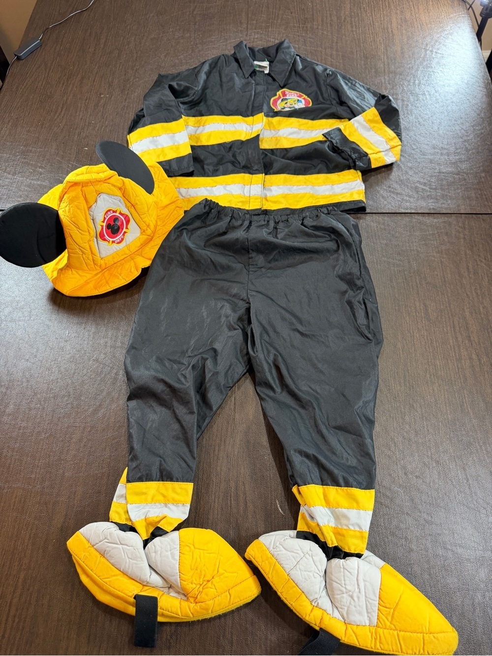Disney Mickey Mouse Black & Yellow Firefighter Costume with Hat Sz XS